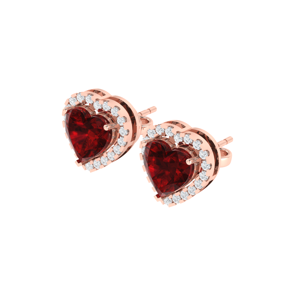 rose gold plated sterling silver heart shape ruby stud earrings