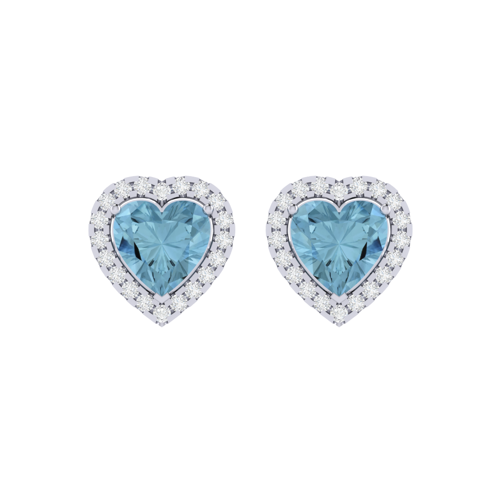 white gold plated sterling silver heart shape aquamarine stud earrings