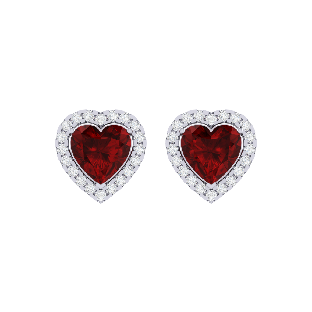 white gold plated sterling silver heart shape ruby stud earrings