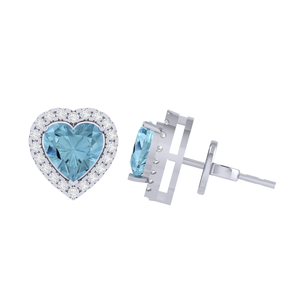 white gold plated sterling silver heart shape aquamarine stud earrings