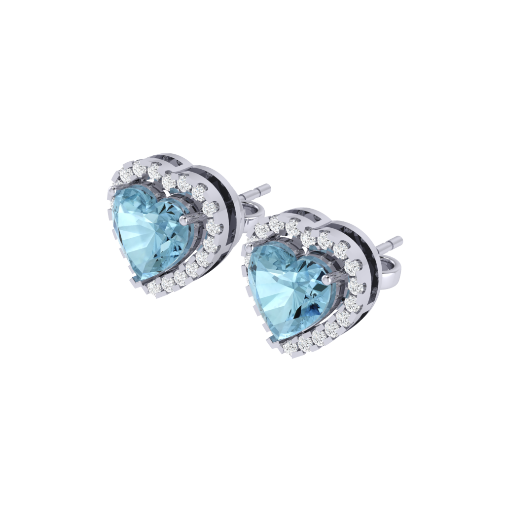 white gold plated sterling silver heart shape aquamarine stud earrings