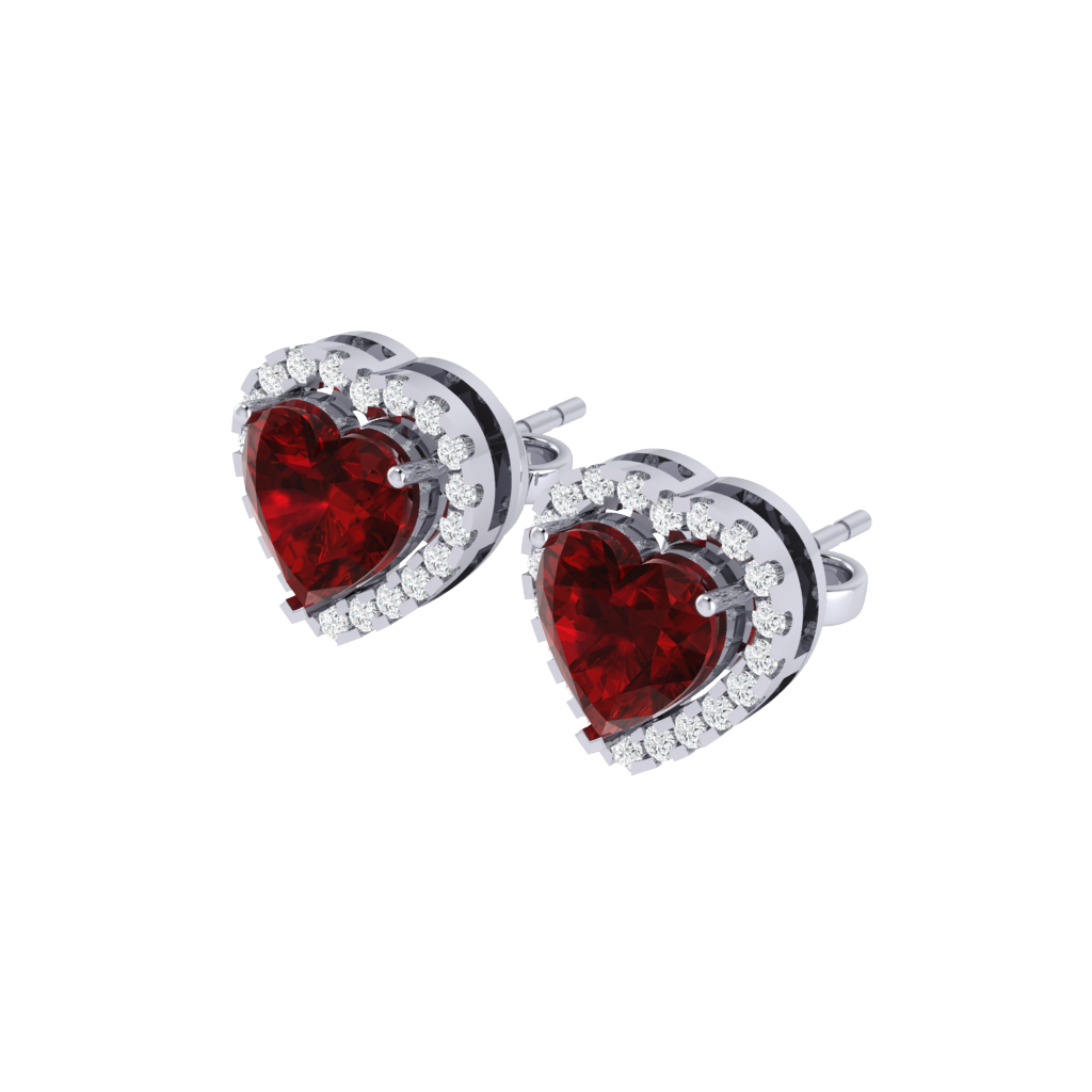 white gold plated sterling silver heart shape ruby stud earrings