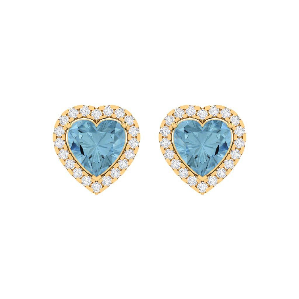 yellow gold plated sterling silver heart shape aquamarine stud earrings