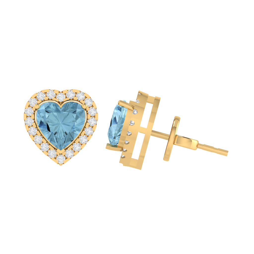 yellow gold plated sterling silver heart shape aquamarine stud earrings