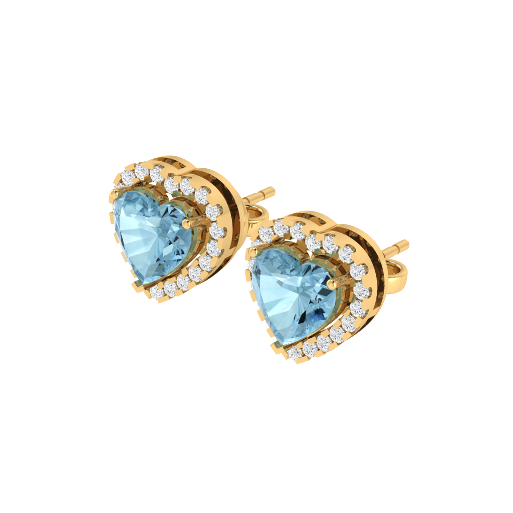 yellow gold plated sterling silver heart shape aquamarine stud earrings