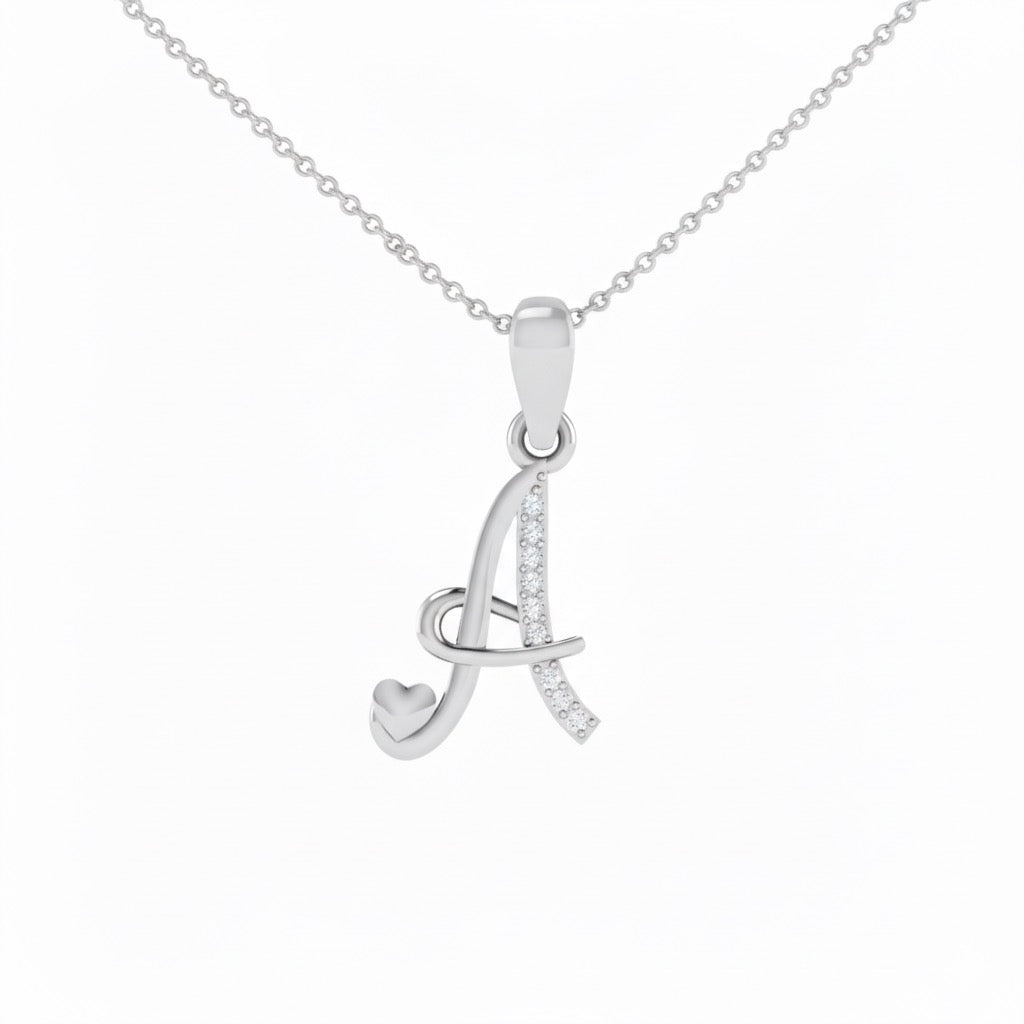 rhodium plated 925 sterling silver letter A pendant with chain