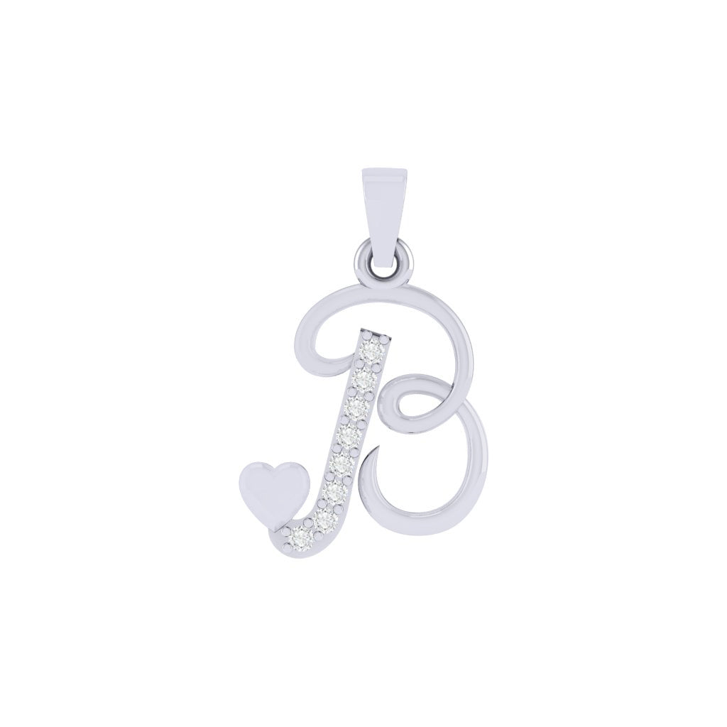 rhodium plated 925 sterling silver letter B pendant