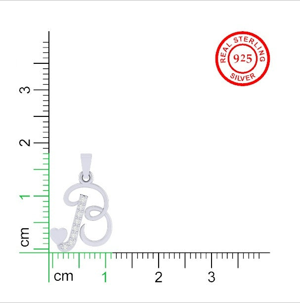 rhodium plated 925 sterling silver letter B pendant