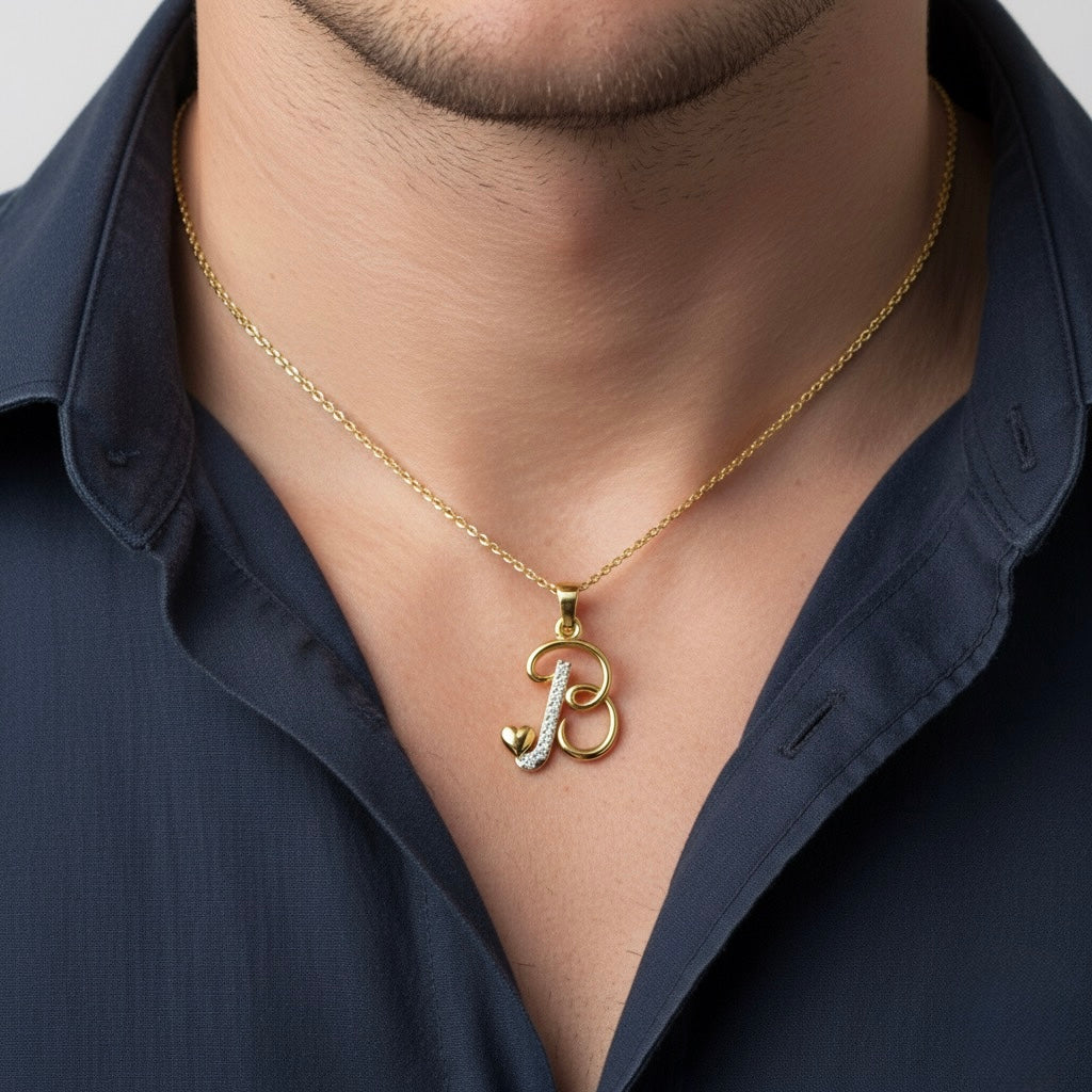 gold plated 925 sterling silver letter B pendant