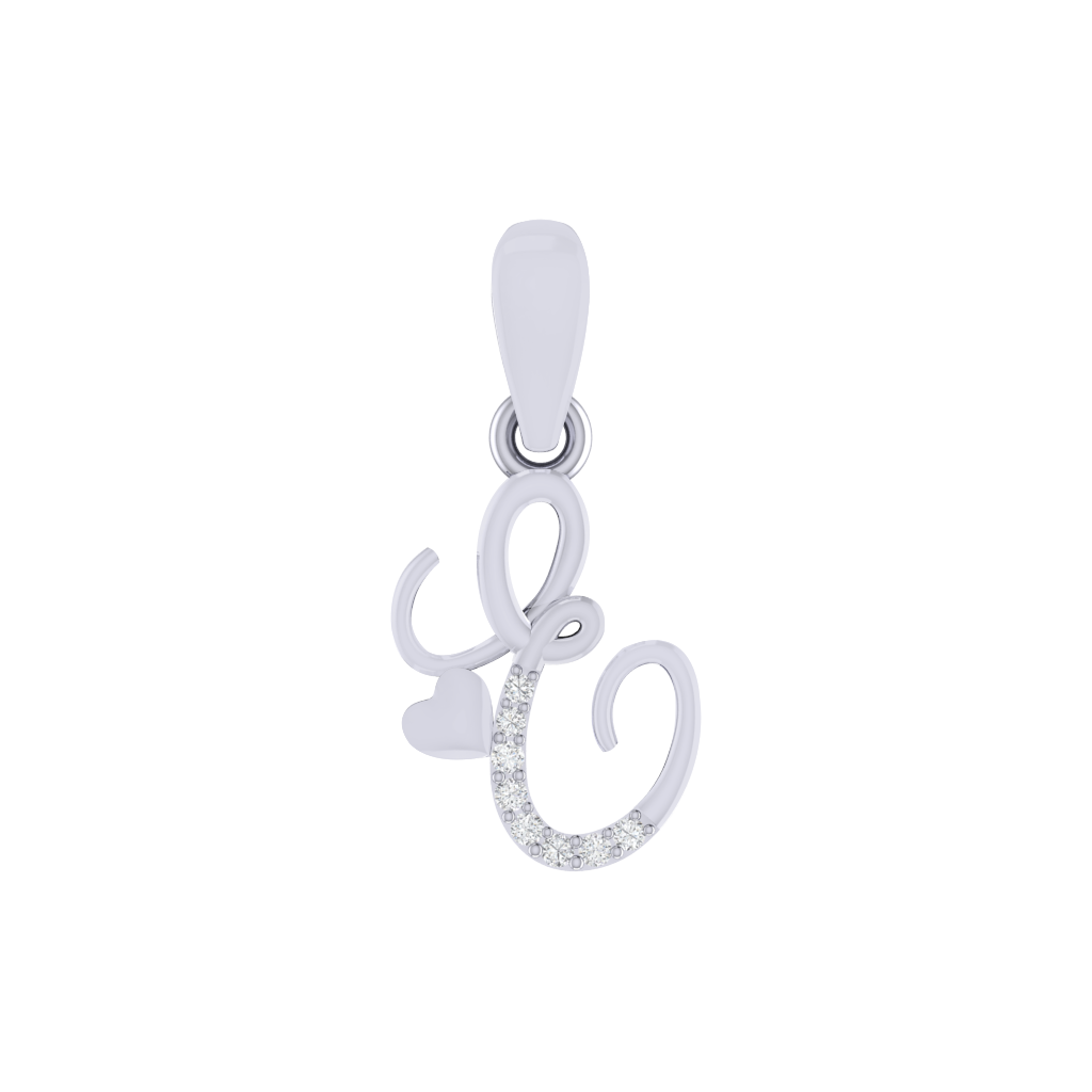 rhodium plated 925 sterling silver letter E pendant