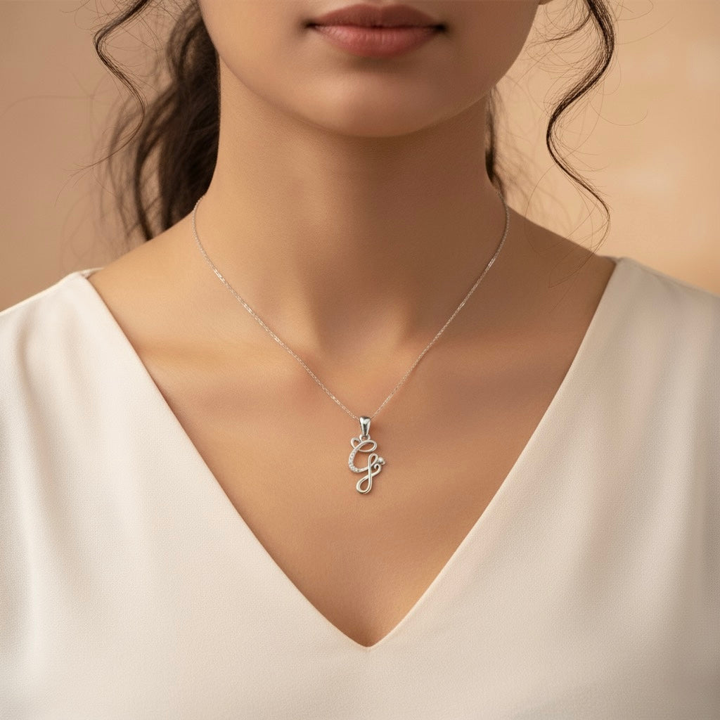 rhodium plated 925 sterling silver letter G pendant