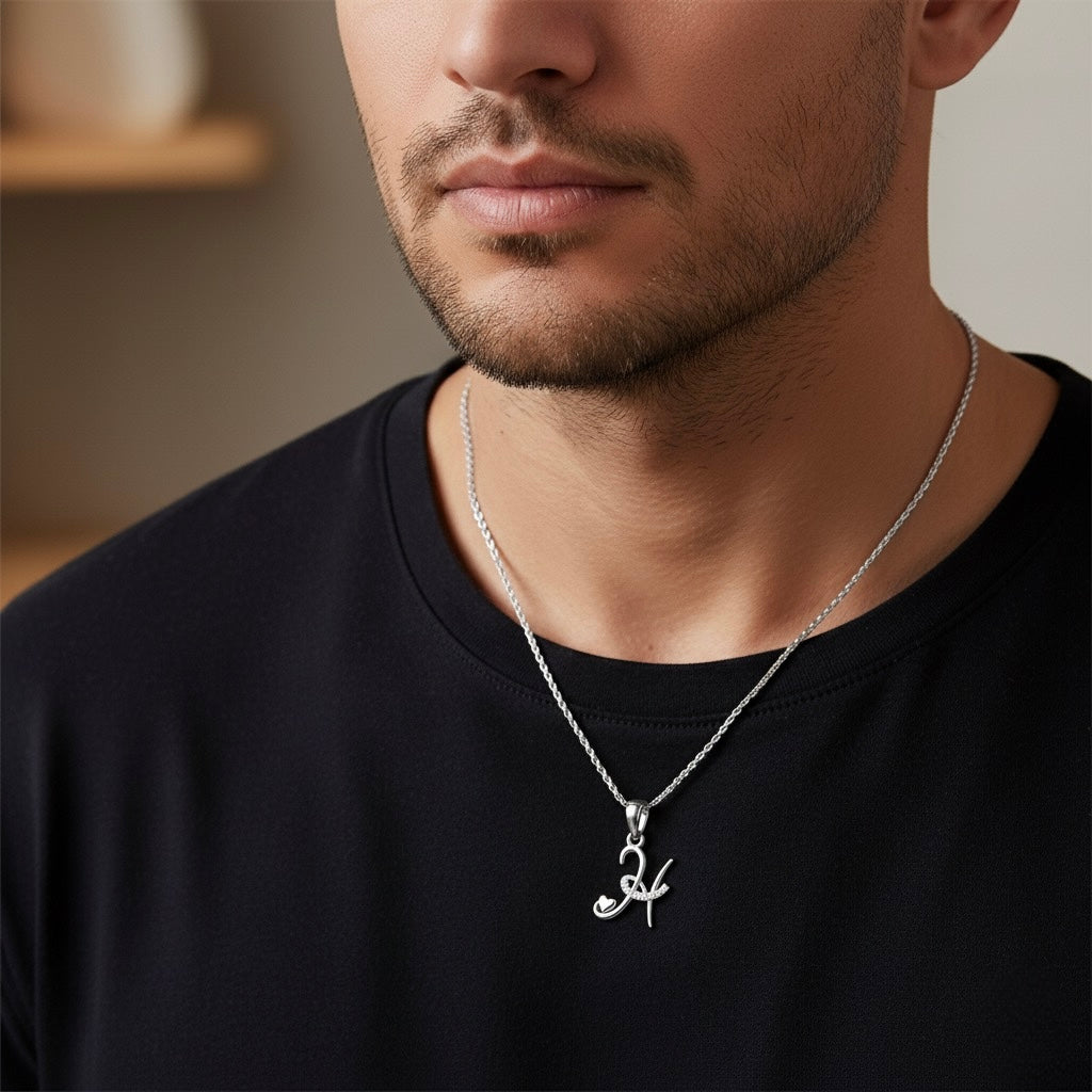 rhodium plated 925 sterling silver letter H pendant