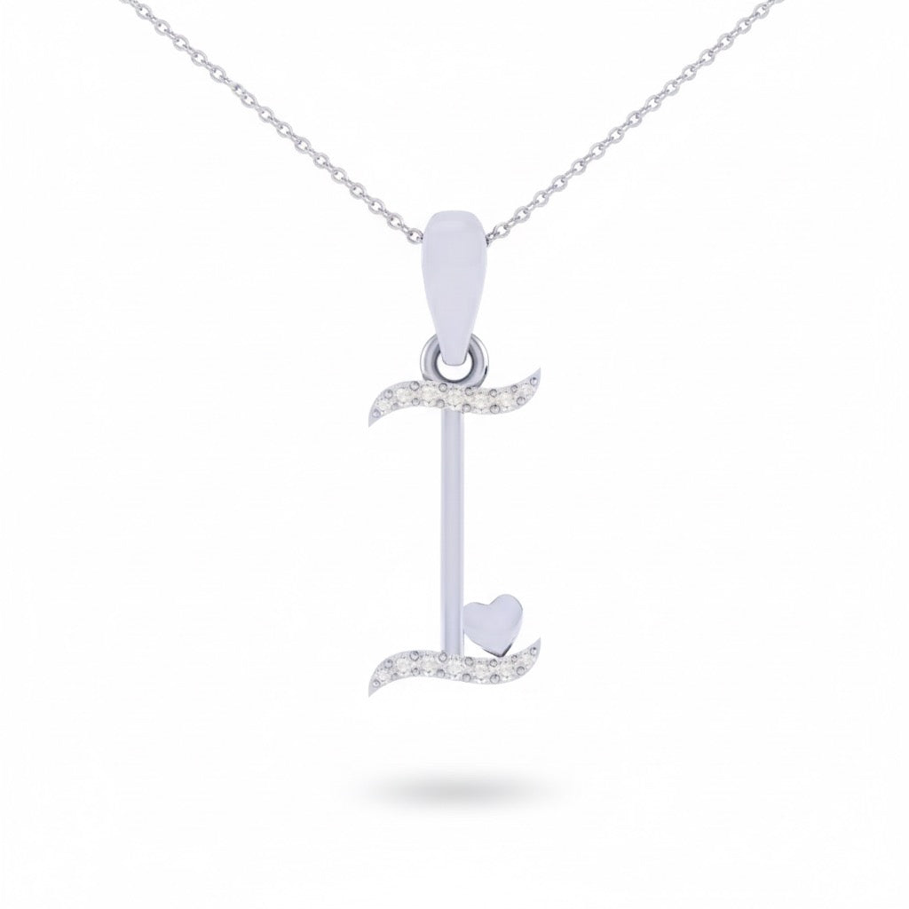 rhodium plated 925 sterling silver letter I pendant with chain