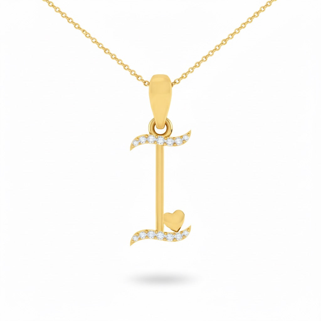 gold plated 925 sterling silver letter I pendant with chain