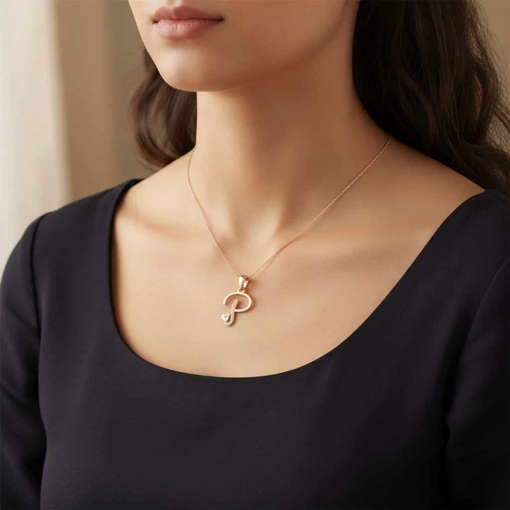 rose gold plated 925 sterling silver letter P pendant