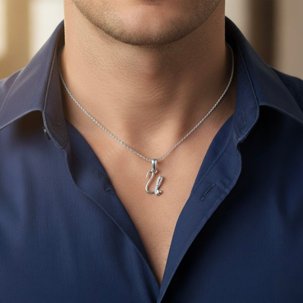 rhodium plated 925 sterling silver letter U pendant