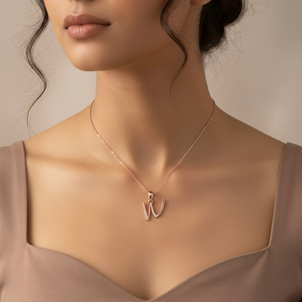 rose gold plated 925 sterling silver letter W pendant