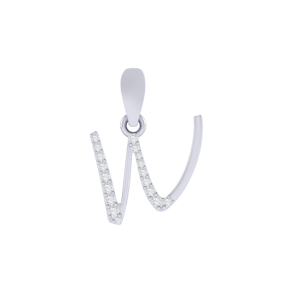 rhodium plated 925 sterling silver letter W pendant