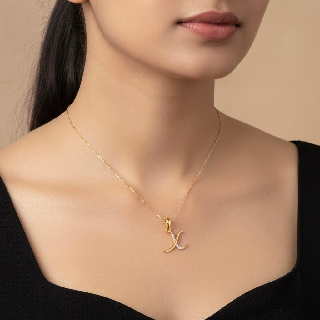 gold plated 925 sterling silver letter X pendant