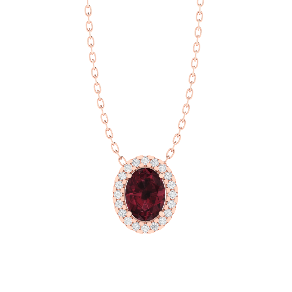 rose gold plated sterling silver oval shape garnet pendant