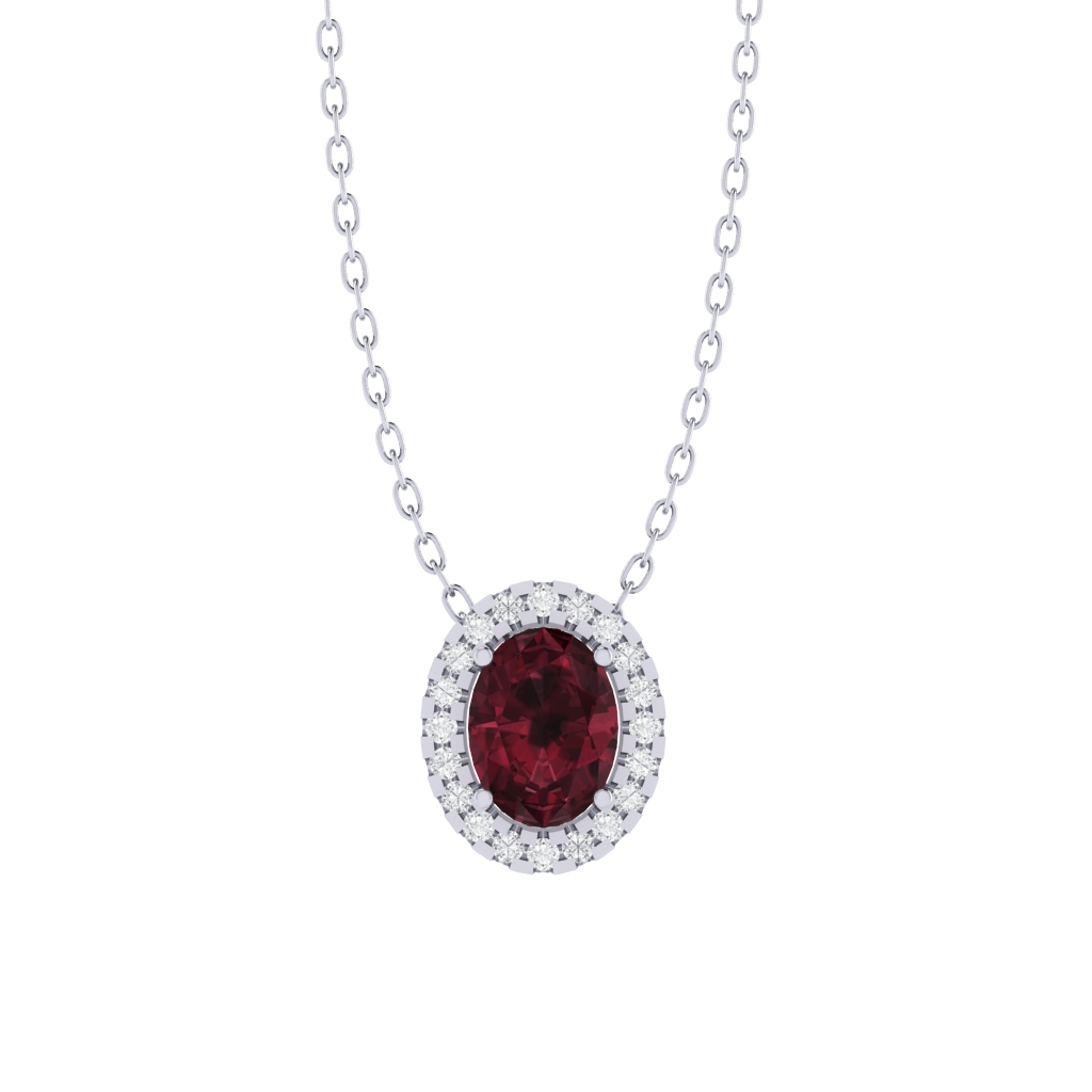 white gold plated sterling silver oval shape garnet pendant