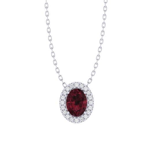 white gold plated sterling silver oval shape garnet pendant