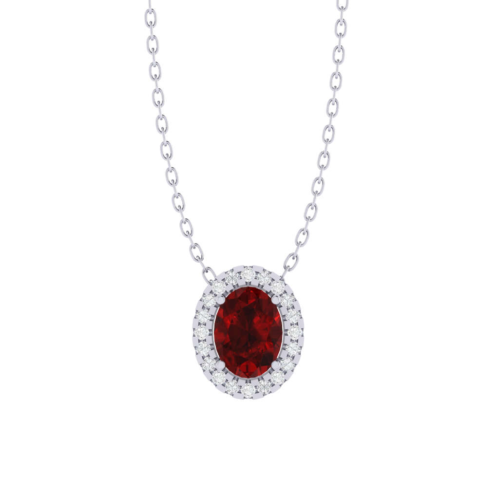 white gold plated sterling silver oval shape ruby pendant