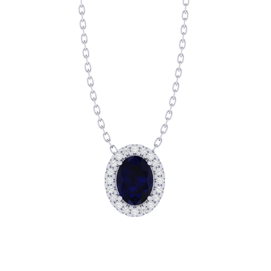 white gold plated sterling silver oval shape sapphire pendant