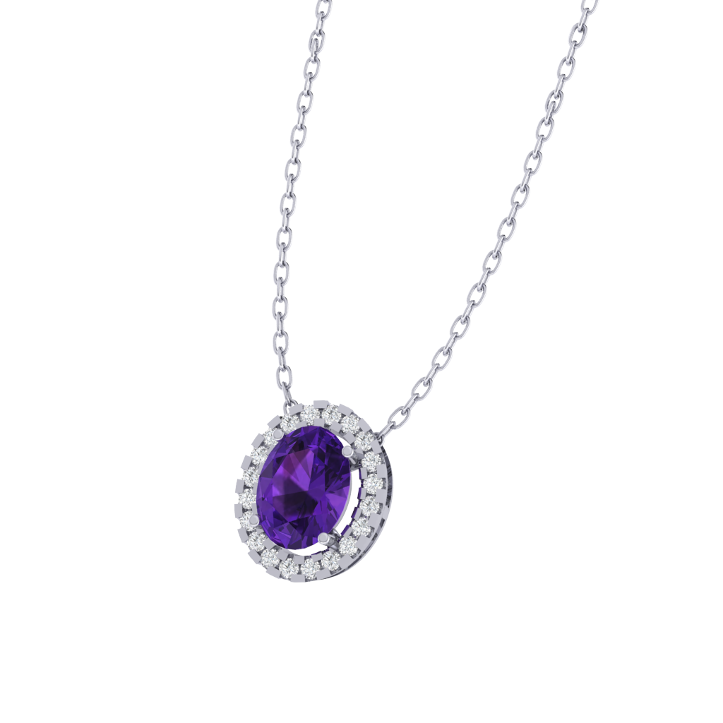 white gold plated sterling silver oval shape amethyst pendant