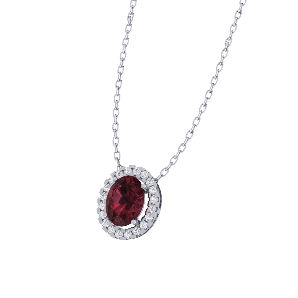 white gold plated sterling silver oval shape garnet pendant