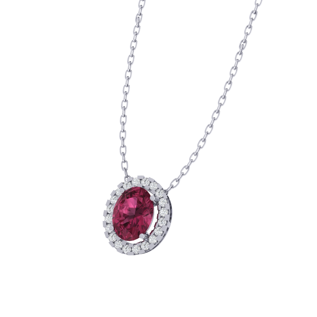 white gold plated sterling silver oval shape tourmaline pendant