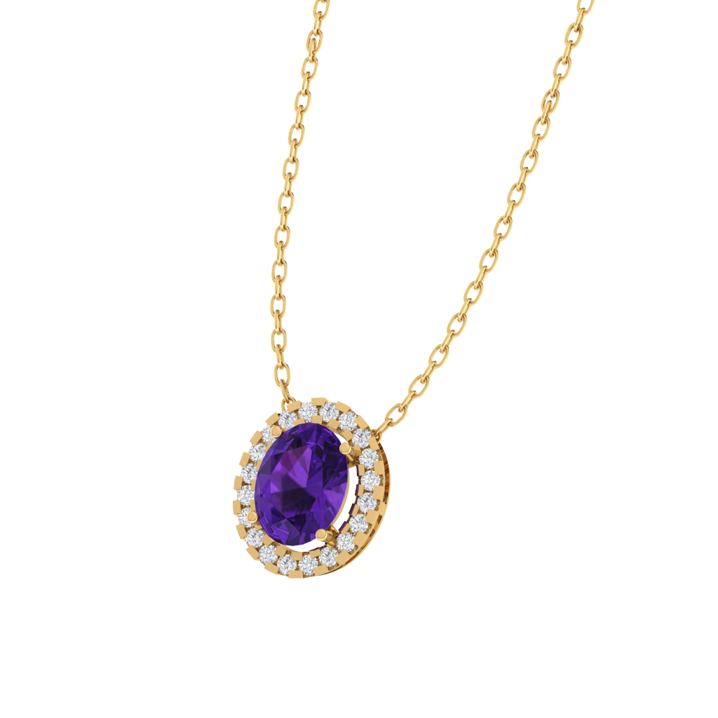 yellow gold plated sterling silver oval shape amethyst pendant