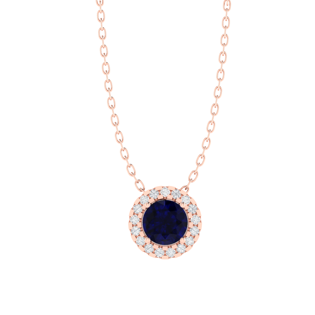 rose gold plated sterling silver round shape sapphire pendant