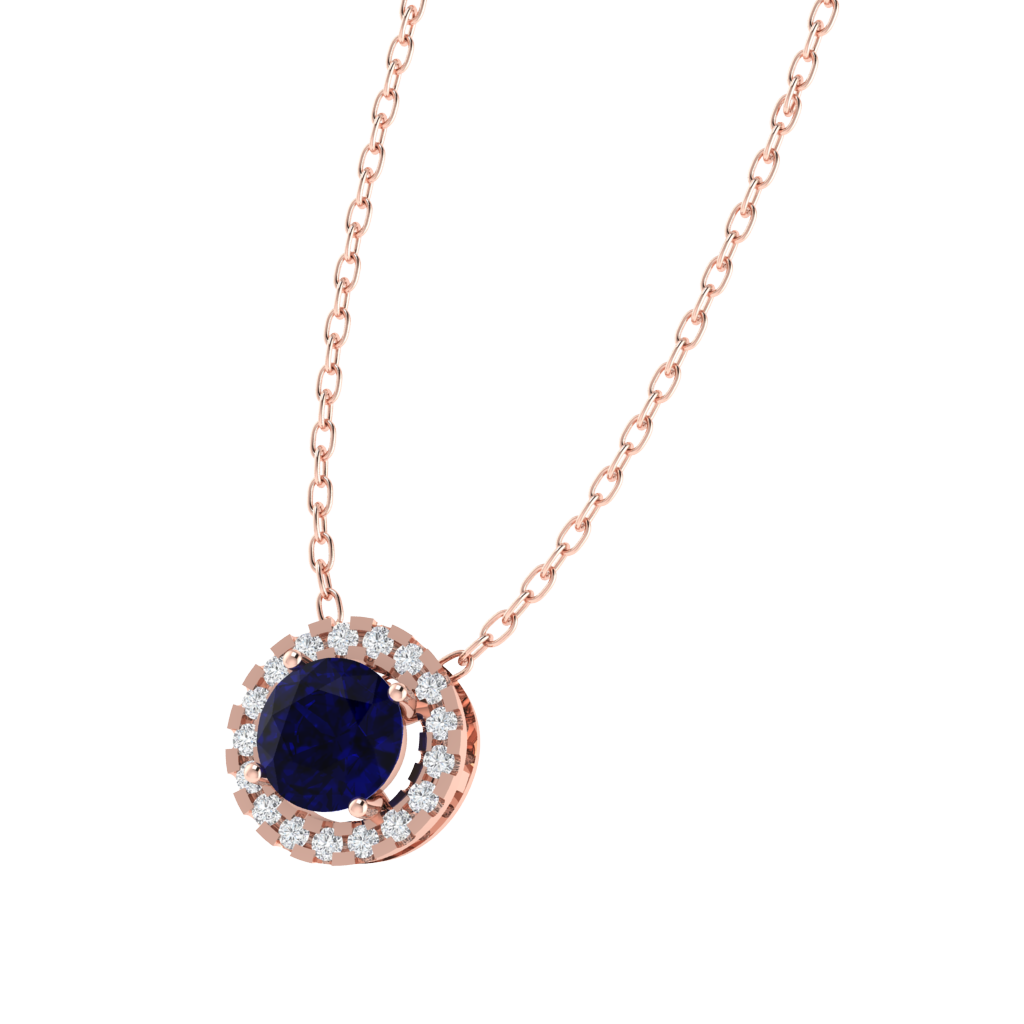 rose gold plated sterling silver round shape sapphire pendant