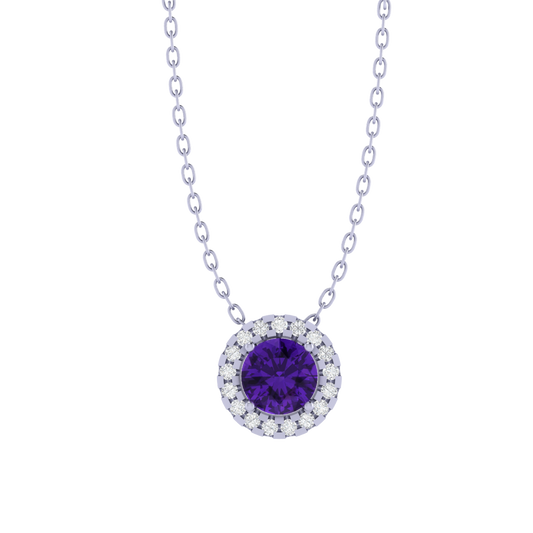 white gold plated sterling silver round shape amethyst pendant