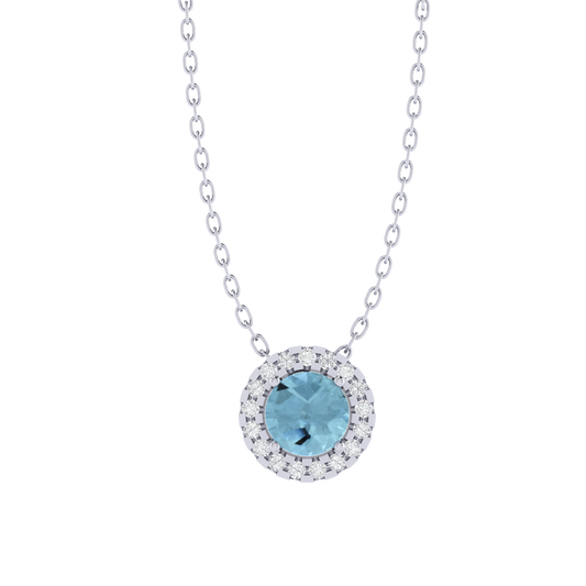 white gold plated sterling silver round shape aquamarine pendant