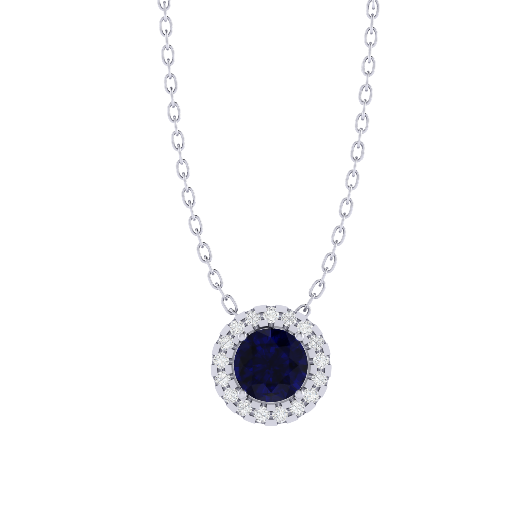 white gold plated sterling silver round shape sapphire pendant