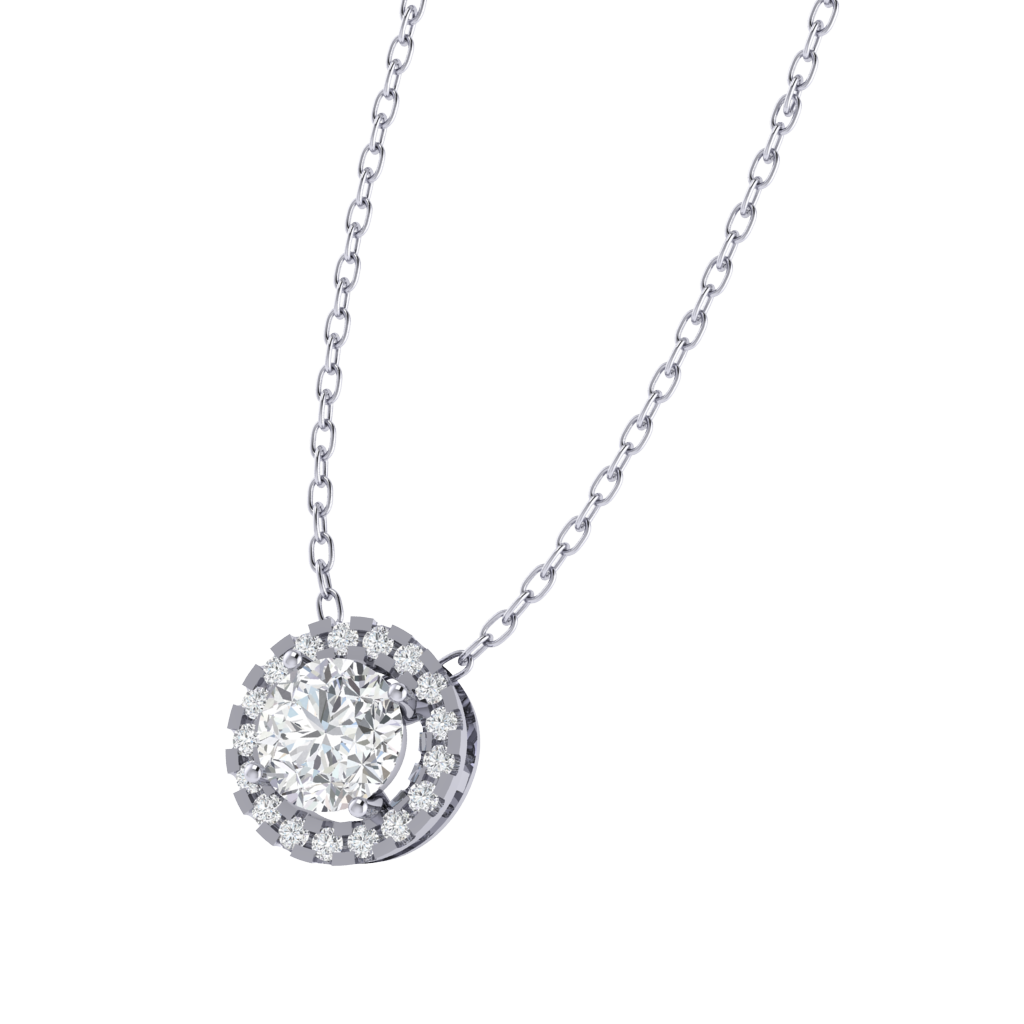 white gold plated sterling silver round shape cubic-zirconia pendant