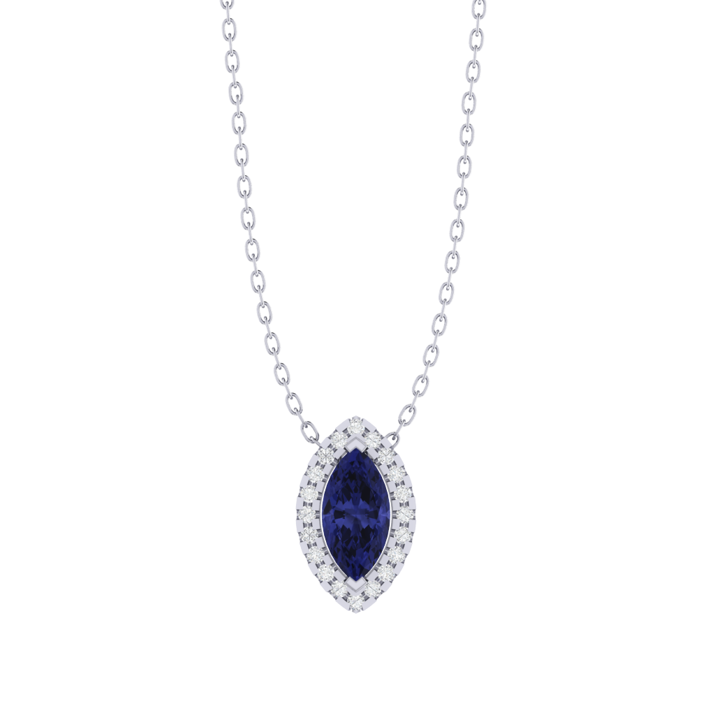 white gold plated sterling silver marquise shape tanzanite pendant