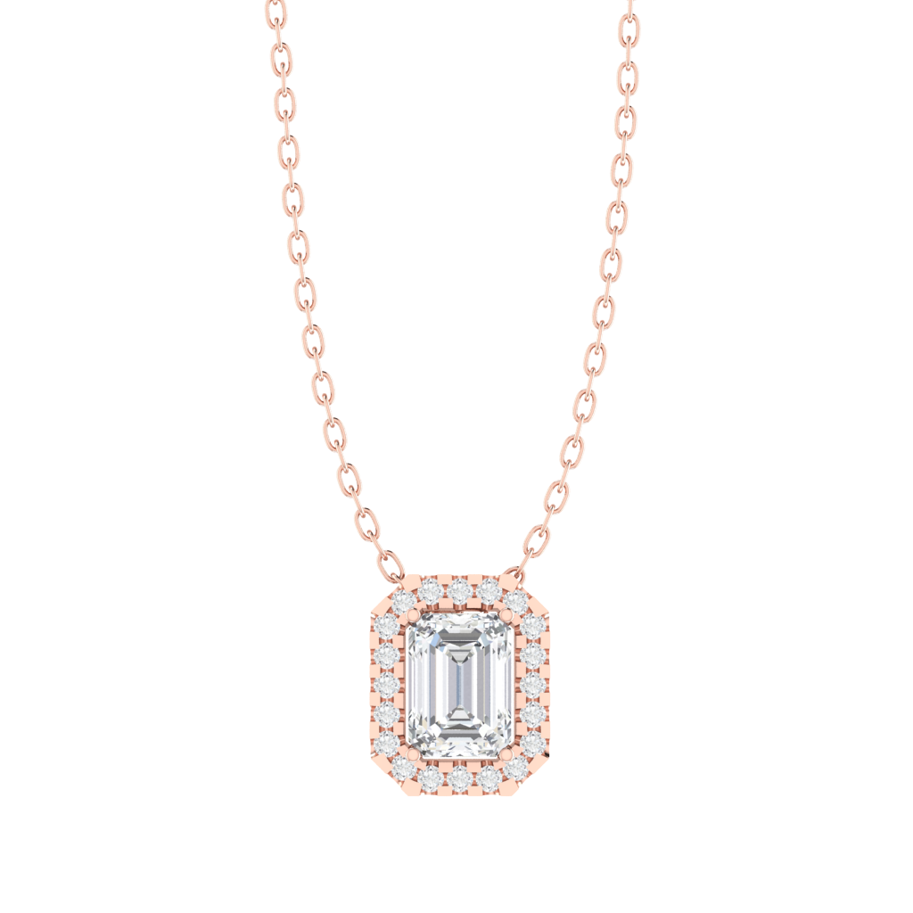 rose gold plated sterling silver emerald shape cubic-zirconia pendant