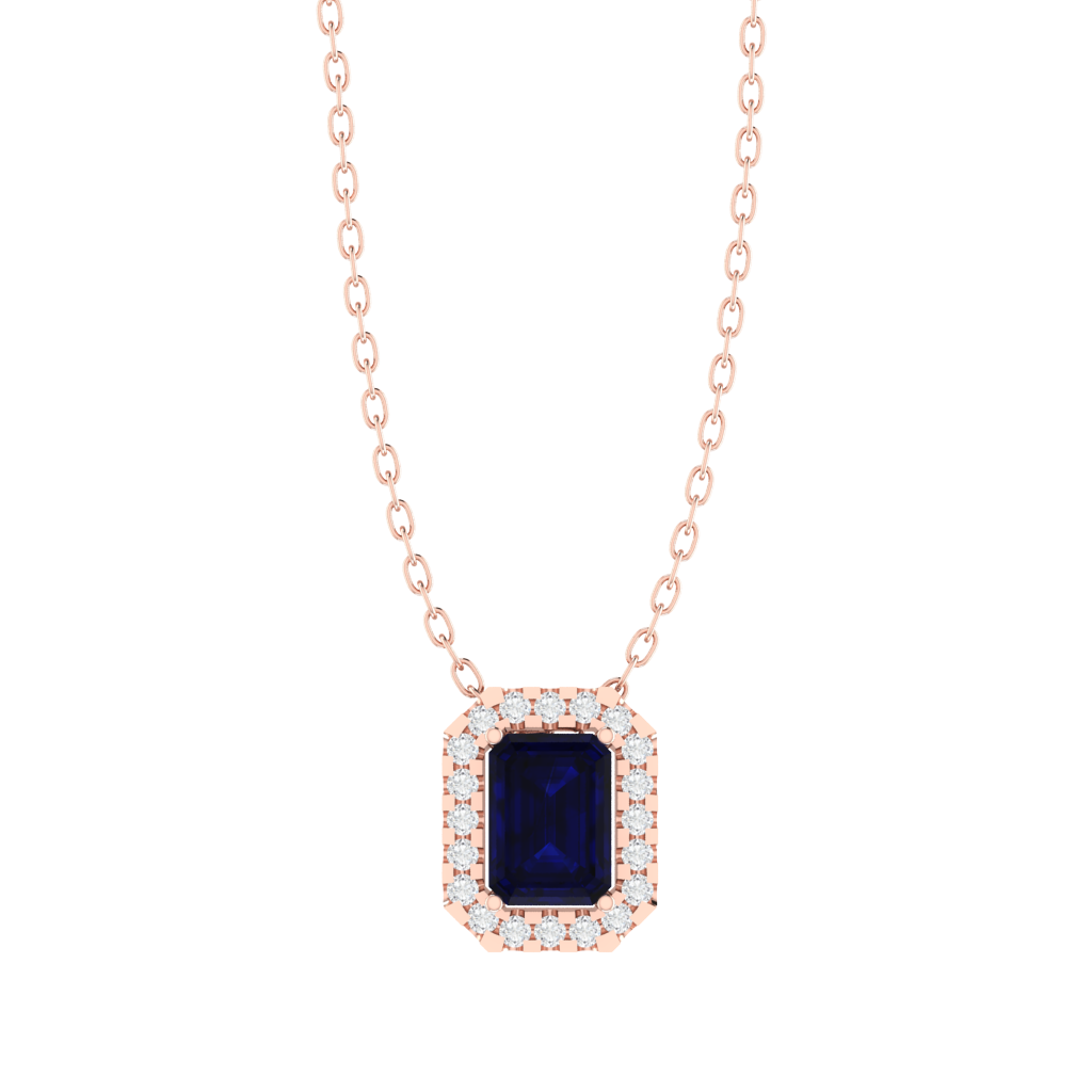 rose gold plated sterling silver emerald shape sapphire pendant