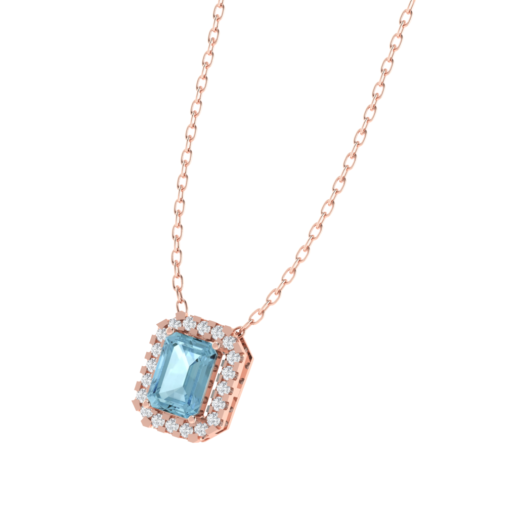 rose gold plated sterling silver emerald shape aquamarine pendant