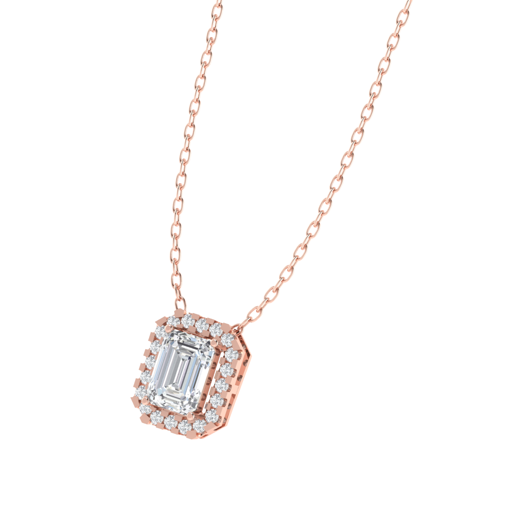 rose gold plated sterling silver emerald shape cubic-zirconia pendant