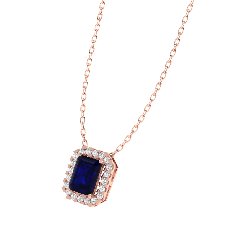 rose gold plated sterling silver emerald shape sapphire pendant