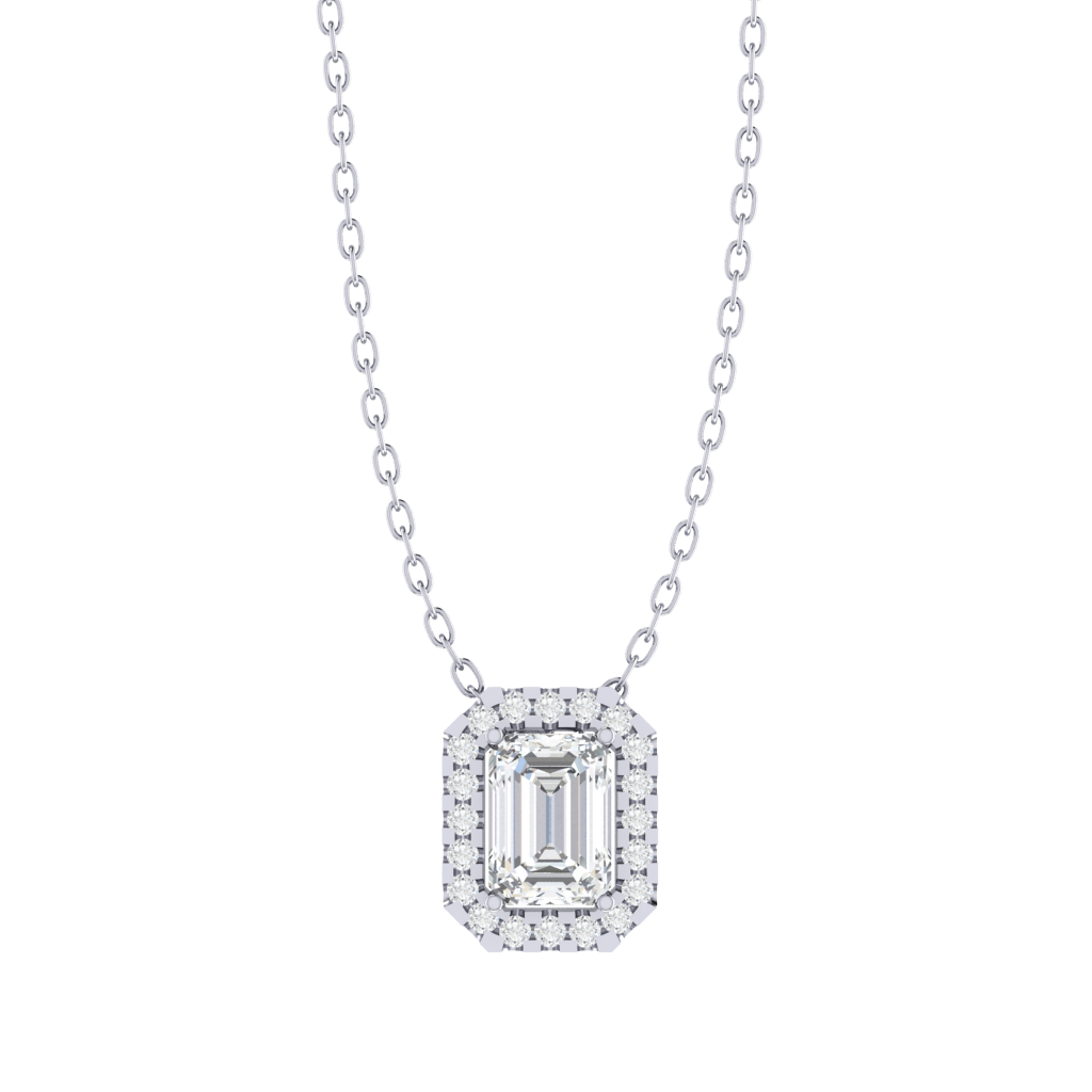 white gold plated sterling silver emerald shape cubic-zirconia pendant