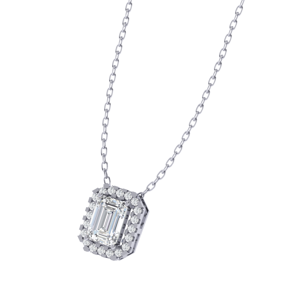 white gold plated sterling silver emerald shape cubic-zirconia pendant
