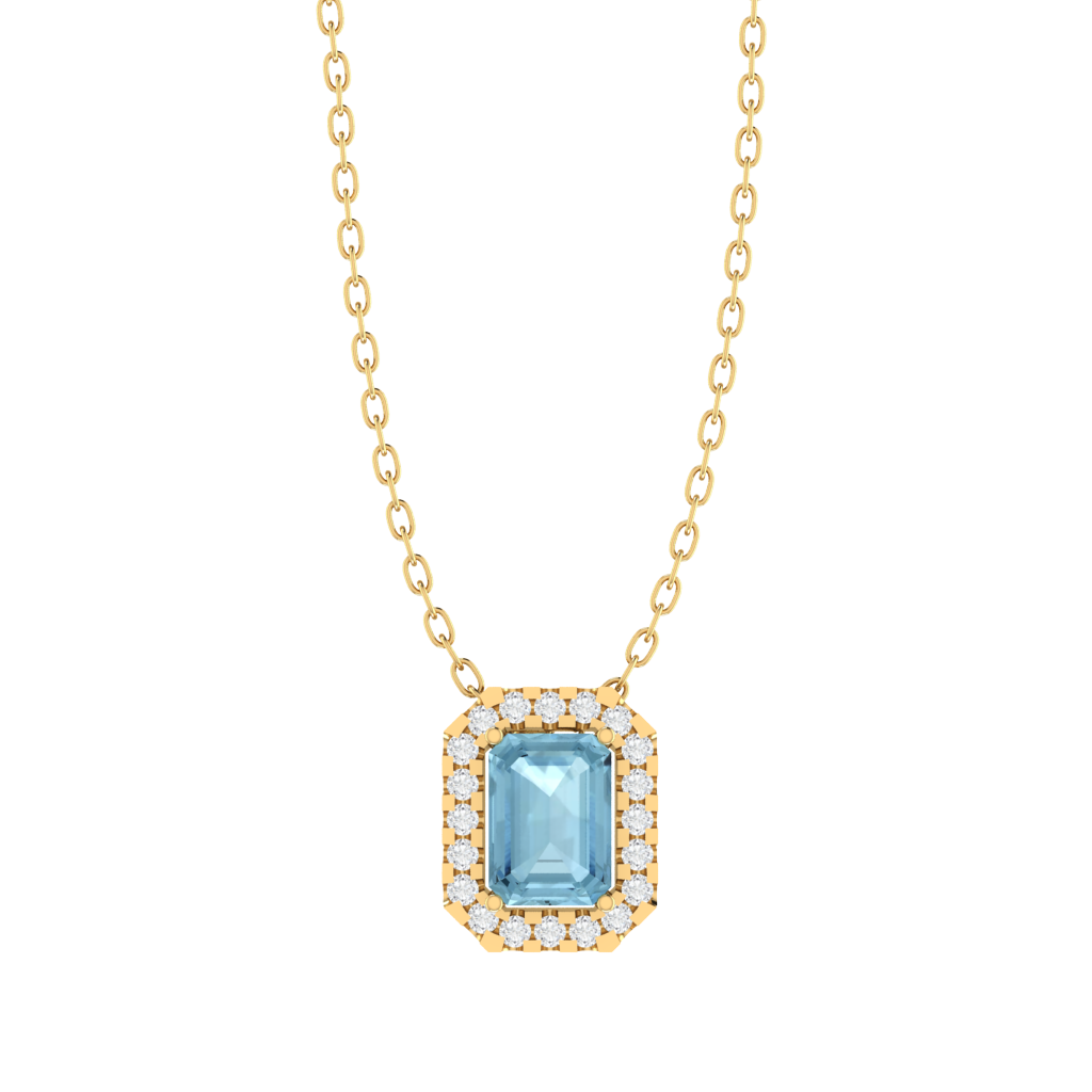 yellow gold plated sterling silver emerald shape aquamarine pendant