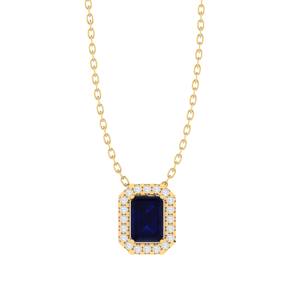 yellow gold plated sterling silver emerald shape sapphire pendant