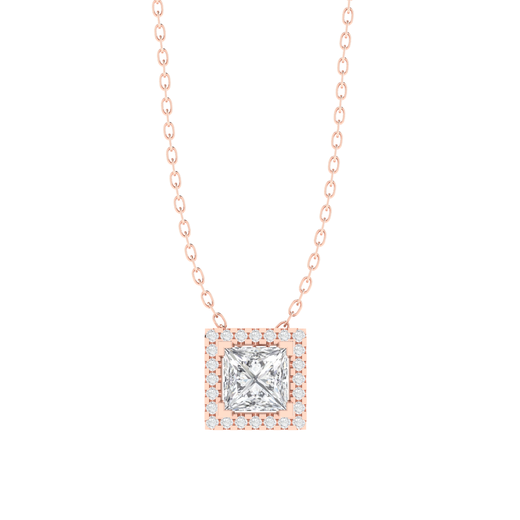 rose gold plated sterling silver princess shape cubic-zirconia pendant