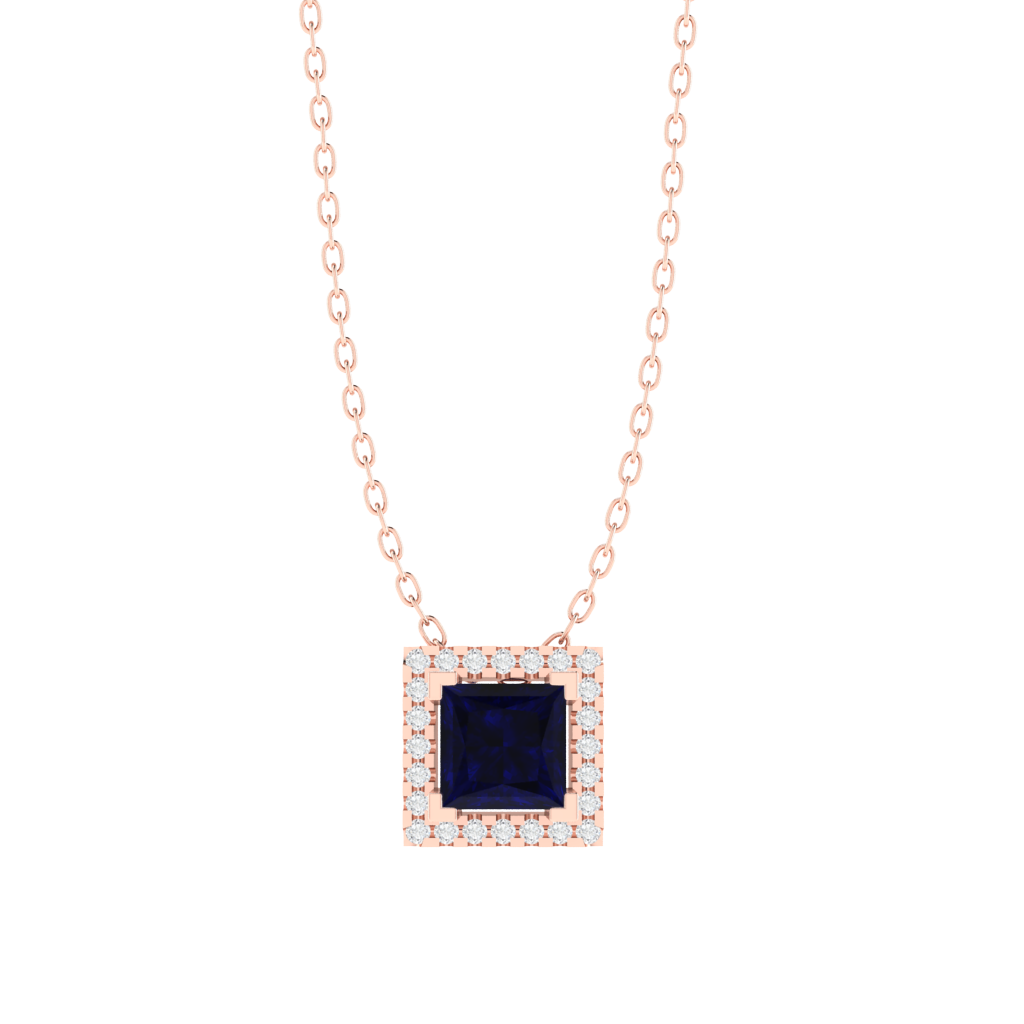 rose gold plated sterling silver princess shape sapphire pendant